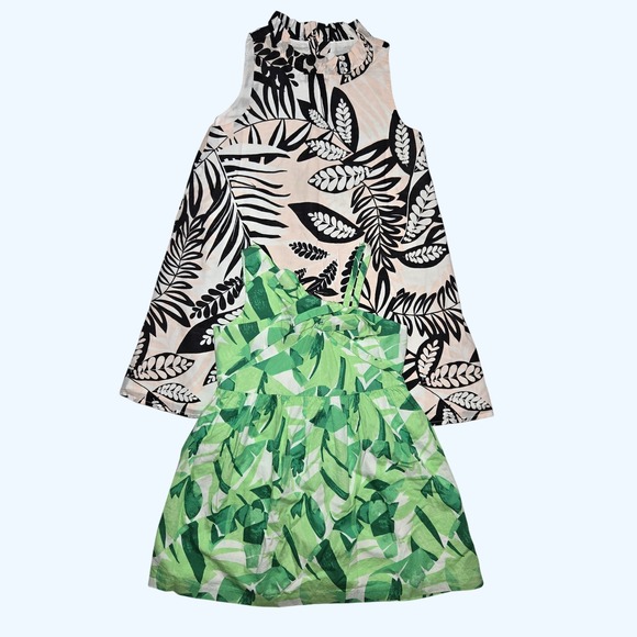 Other - Janie and Jack Dress Lot of 2 Girls Size 4 Black White Green Tropical Leaf